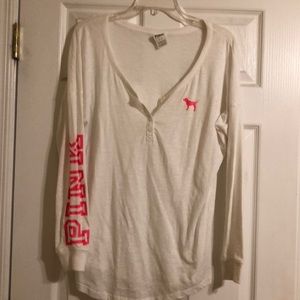 VS Pink Collection Long Sleeve Button Tee Shirt